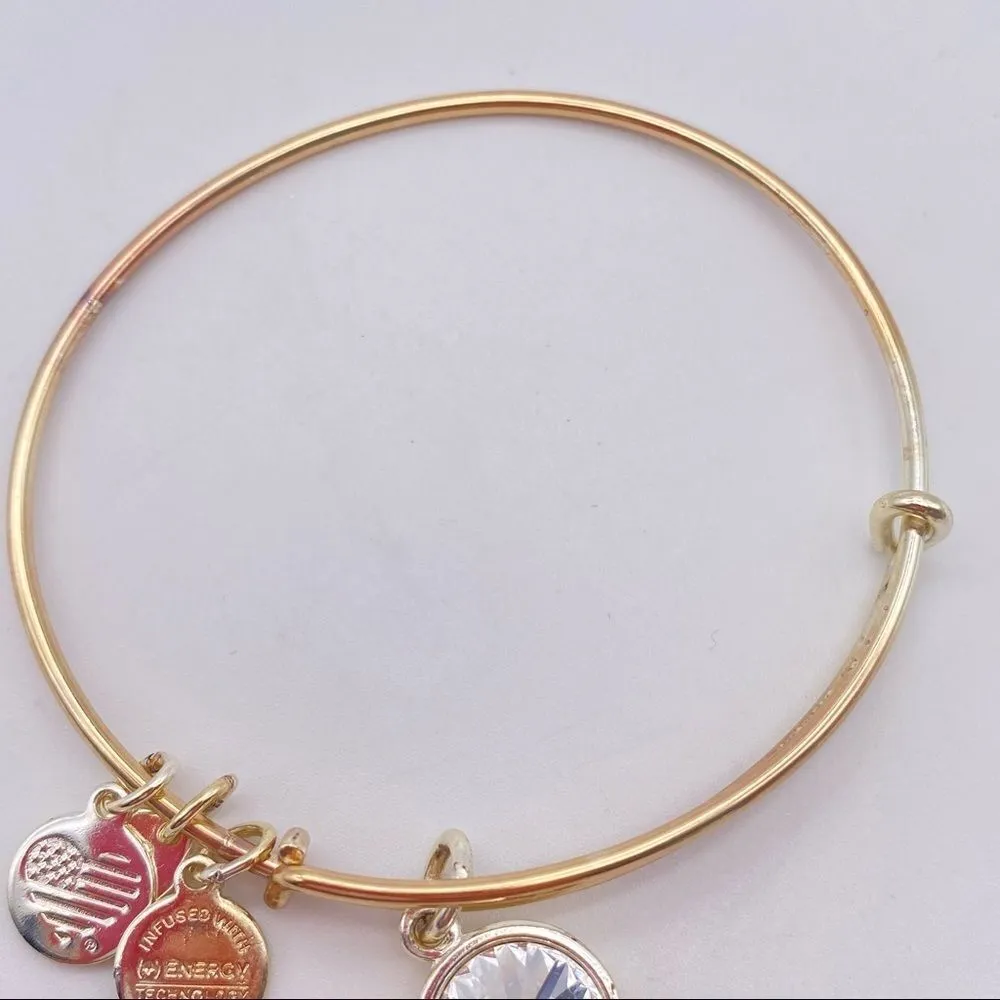 Alex & Ani Clear Swarovski April Birthday Crystal Birthstone Gold Bangle - Image 3