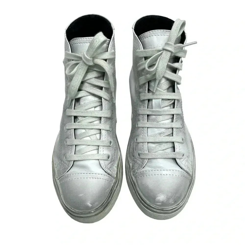 Saint Laurent Leather Bedford High Top Sneakers Vintage Effect White Size 8 US - Image 5