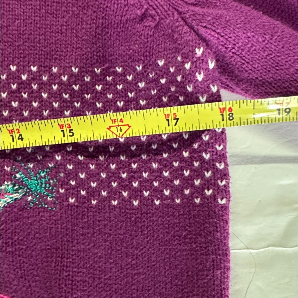 Christopher & Banks Purple 1/4 button Sweater winter snowman embroidered M - Image 11
