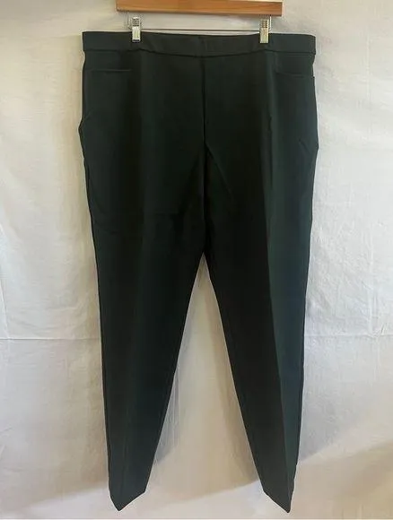 Susan Graver Liquid Knit Pants Womens Size XL Dark Green Front Pockets Classy - Image 1