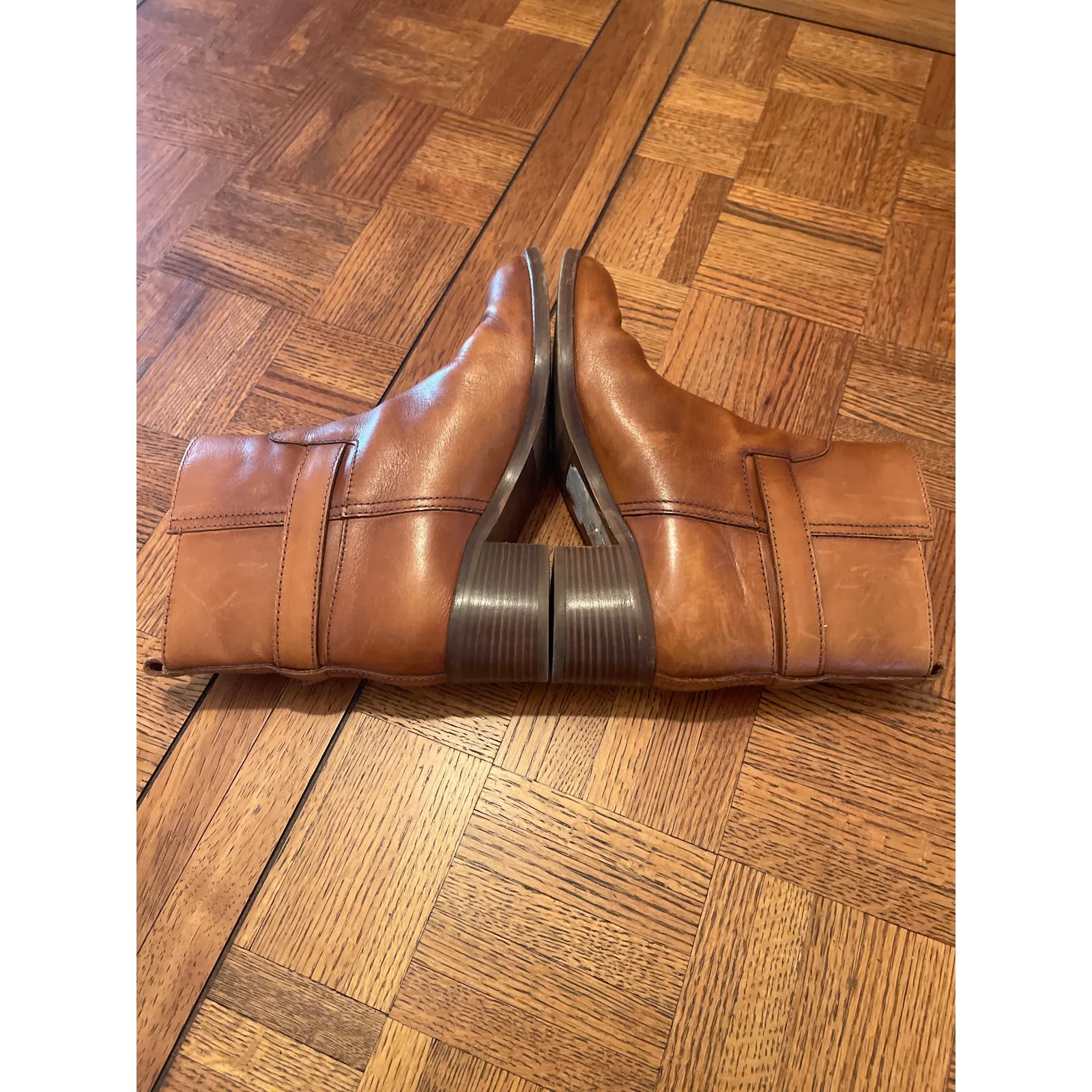 J Crew Parker Leather Moto Ankle Boots Booties Cognac size 8 - Image 8