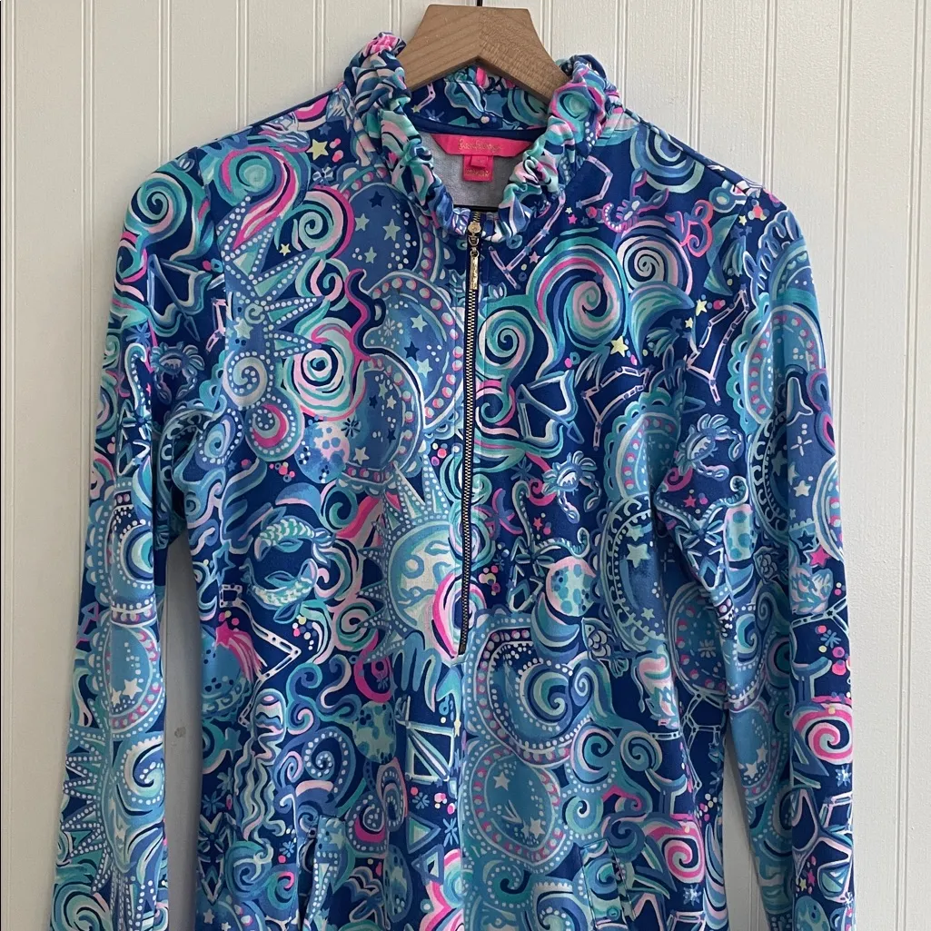 LILLY PULITZER Skipper Ruffle Lapis Lazuli Cosmic Kismet UPF 50+ Terry Dress M - Image 8