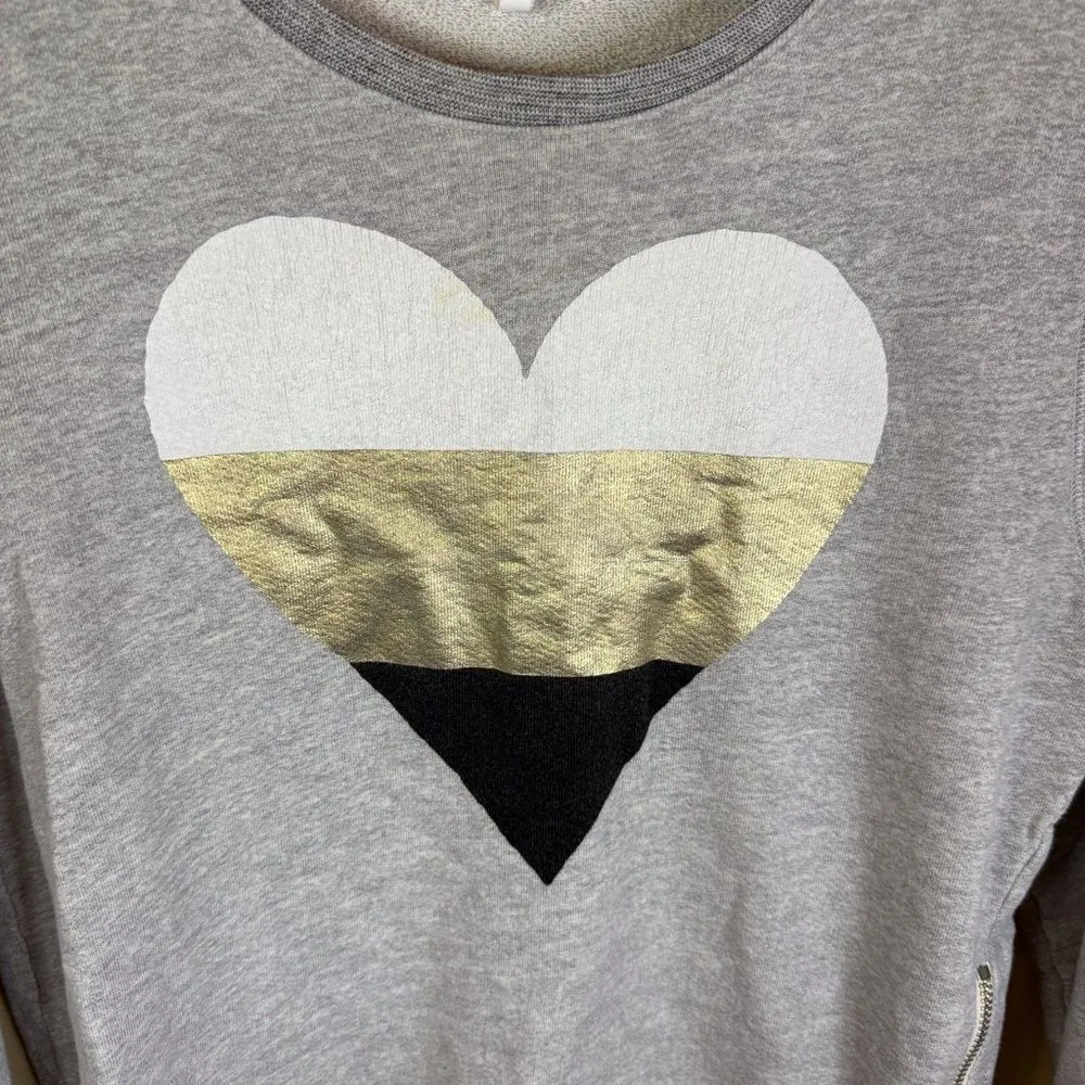 Sundry  Metallic Heart Side Zip Sweatshirt Size 3 or US Large Gray Comfy Active‎ - Image 2