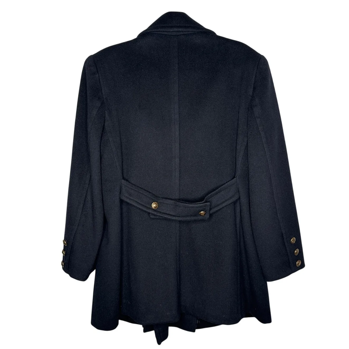 Vintage Alorna Black Wool Peacoat 1980s Petite Gold Lion Buttons M to L - Image 3