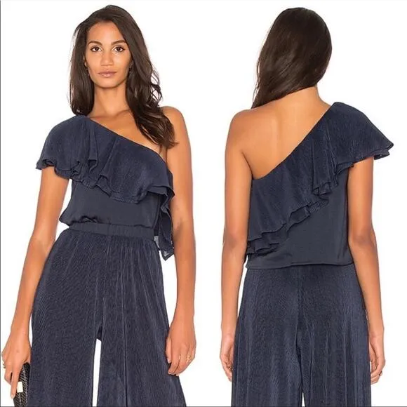 NEW Revolve Capulet Vanessa Navy Ruffle One Shoulder Top, Small, MSRP $158 - Image 2