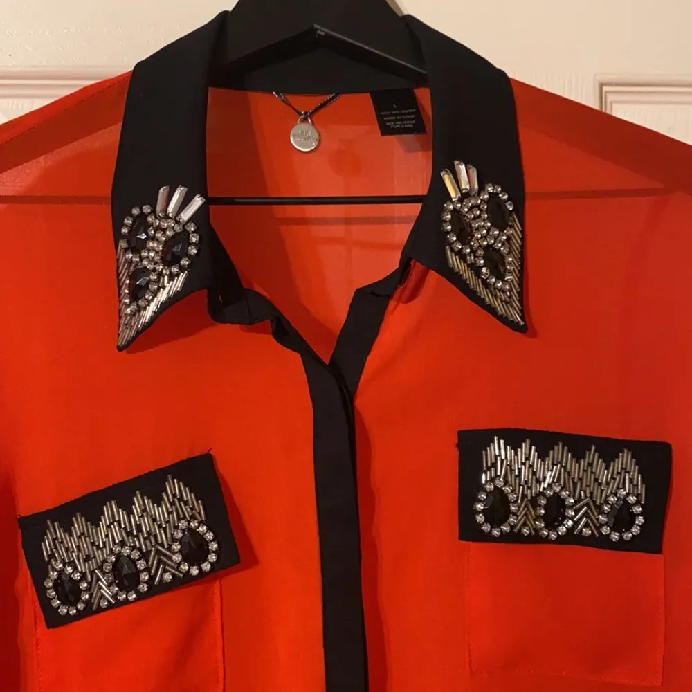 BKE Boutique sheer jeweled button down blouse - Image 2