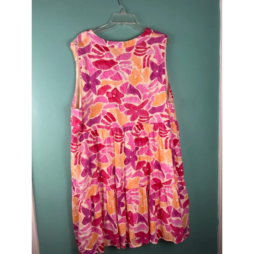 NWT Gilli Women's Plus 3X Floral Tiered Sleeveless Dress Pink Orange Linen Blend - Image 7