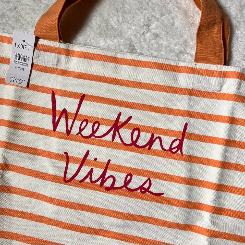 NWT LOFT Large “Weekend Vibes” Striped Tote Bag - Image 3