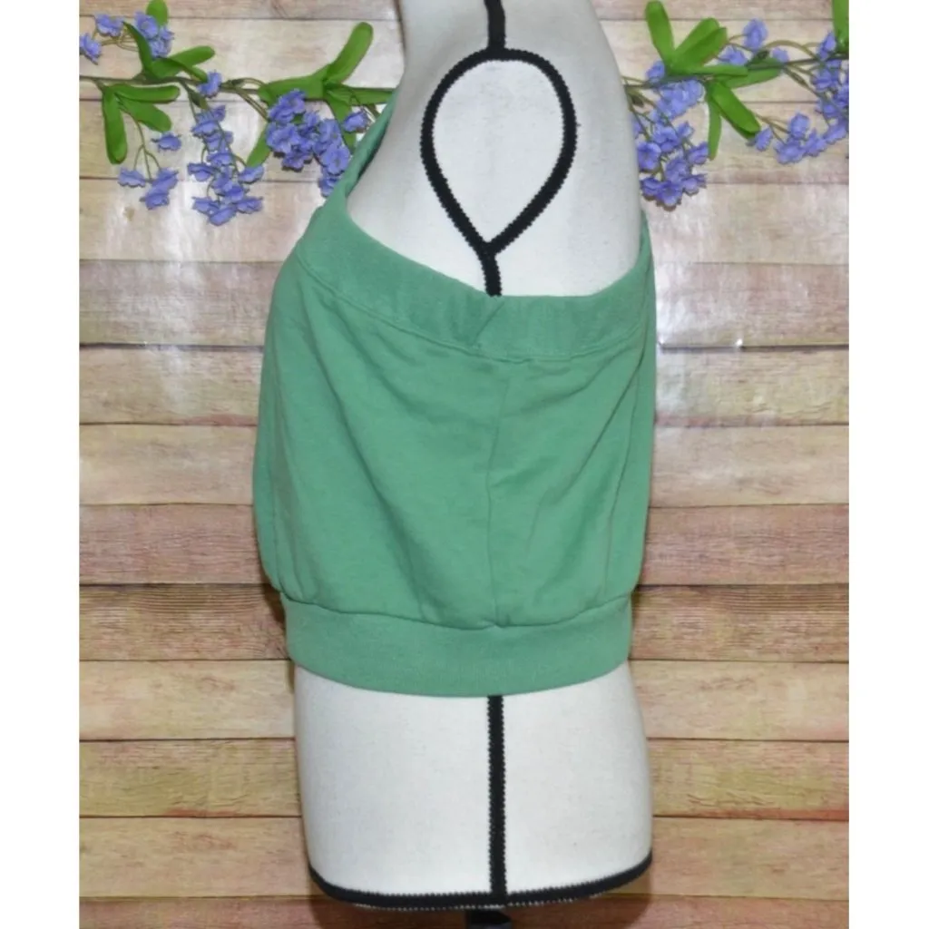 The Vintage Shop Ladies L Green One Sleeve Crop Sweatshirt Casual Activewear - Image 4