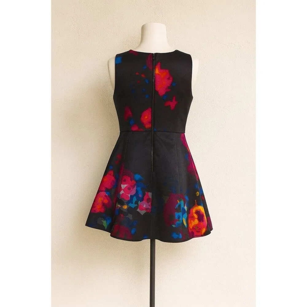 Milly Multicolor Abstract Print A-Line Mini Dress Women’s Size XS V-Neck Fit & F - Image 2