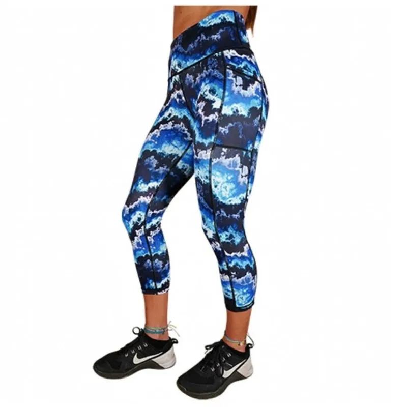 Constantly‎ Varied Storm Capri Leggings Small Blue Pink Black - Image 3