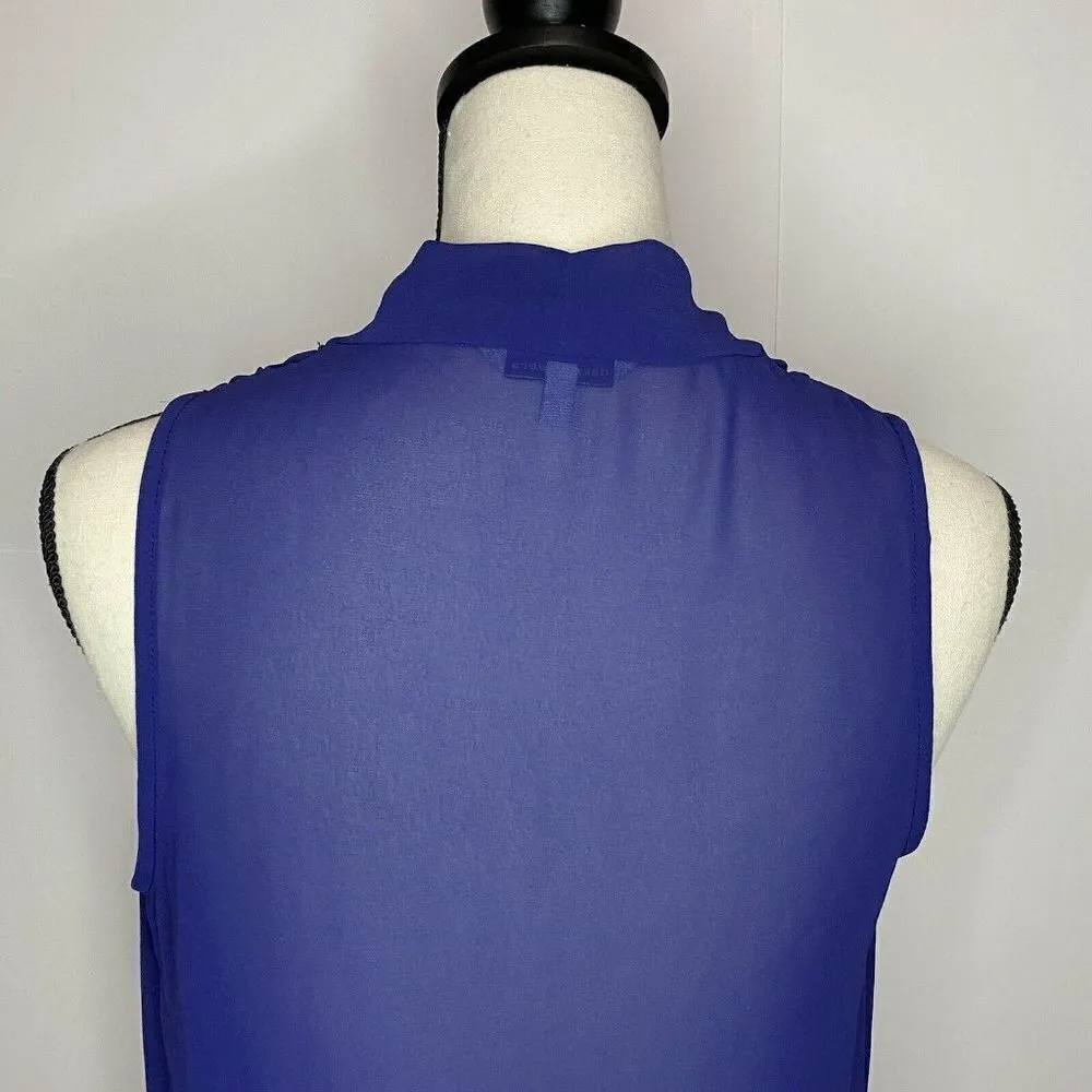 Naked Zebra Sz Small Navy Wrap Style Blouse V-Neck - Image 4