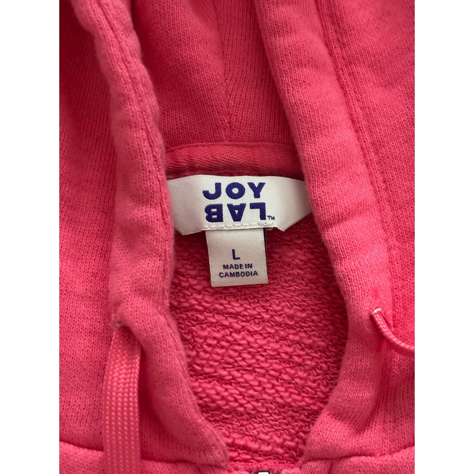 JOYLAB Cropped Full Zip Hoodie Pink Sweatshirt Thumbholes Women's Size L - Image 9