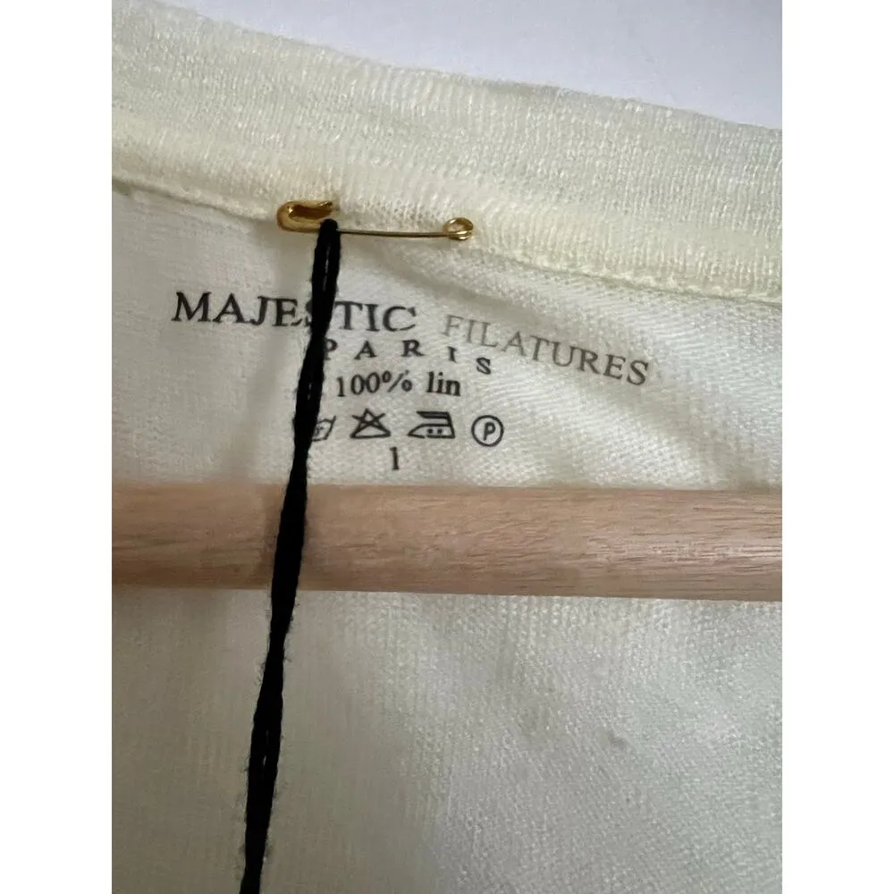 NWT NEW Majestic Filatures 100% Linen Henley Tee Pale Yellow XS (1) Lightweight - Image 4