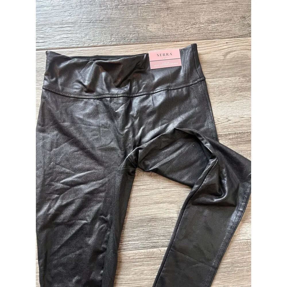 Serra Leggings Womens Large Black Faux Leather Skinny Tummy Control NWT #142 - Image 3