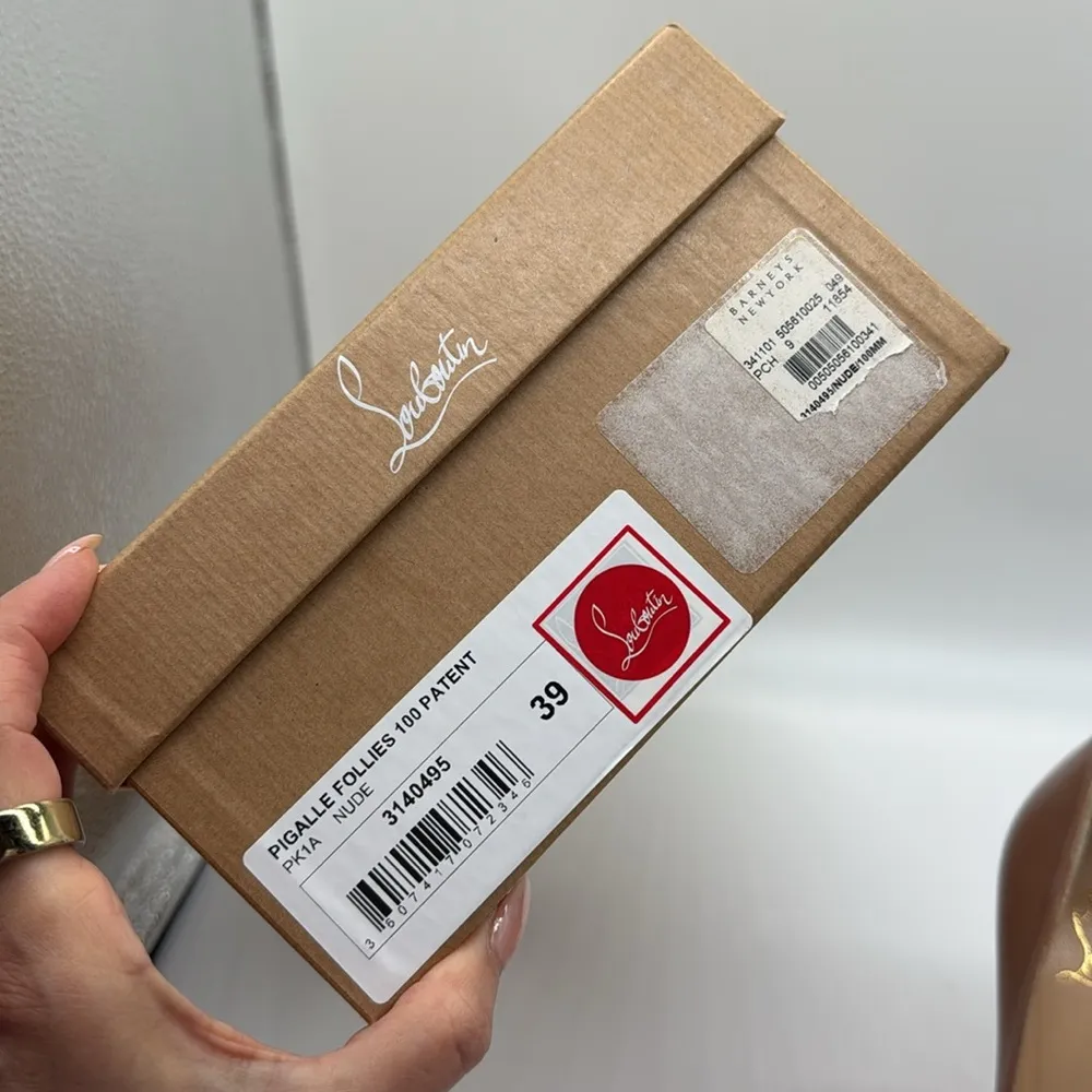 Louboutin Pigalle Follies Leather 100mm Red Sole Pumps Heels Nude Patent Size 39 - Image 9