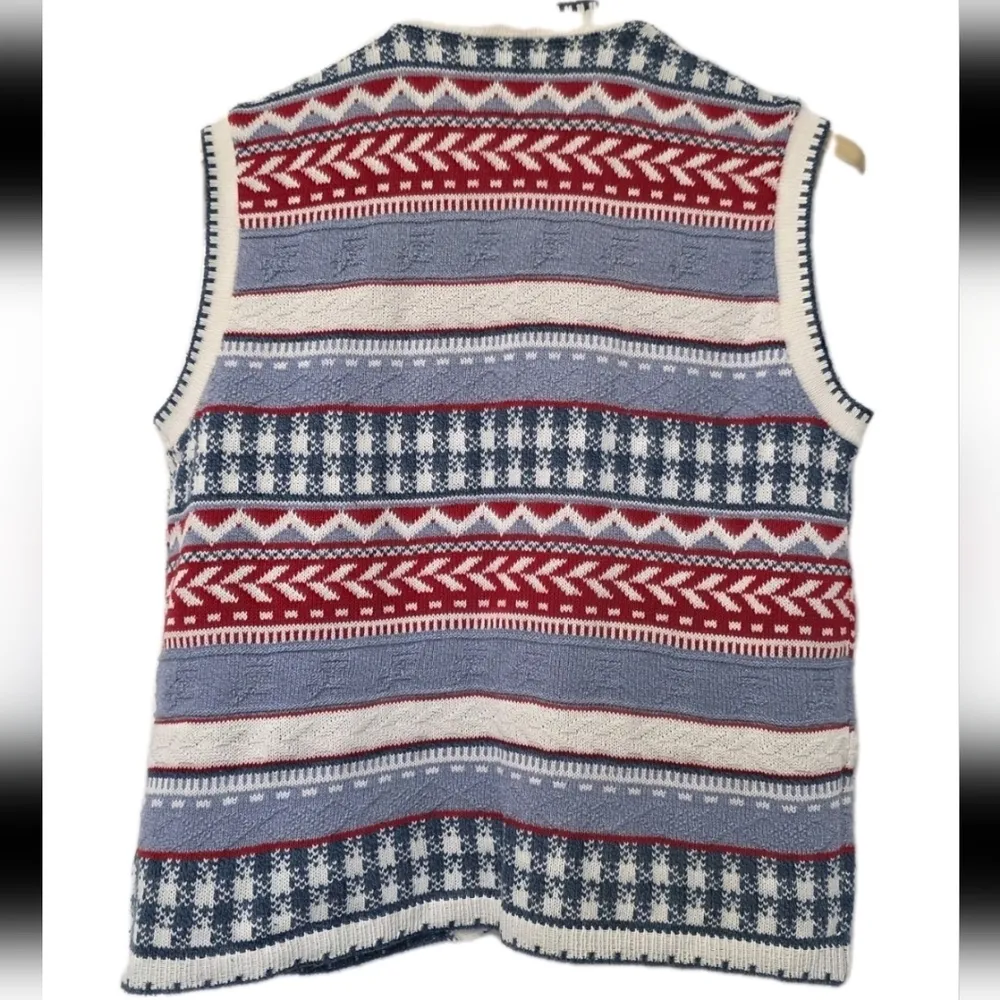 Vintage Fisherman Nostalgic Sweater Vest Womens Size Med Patriotic Blue Red - Image 2