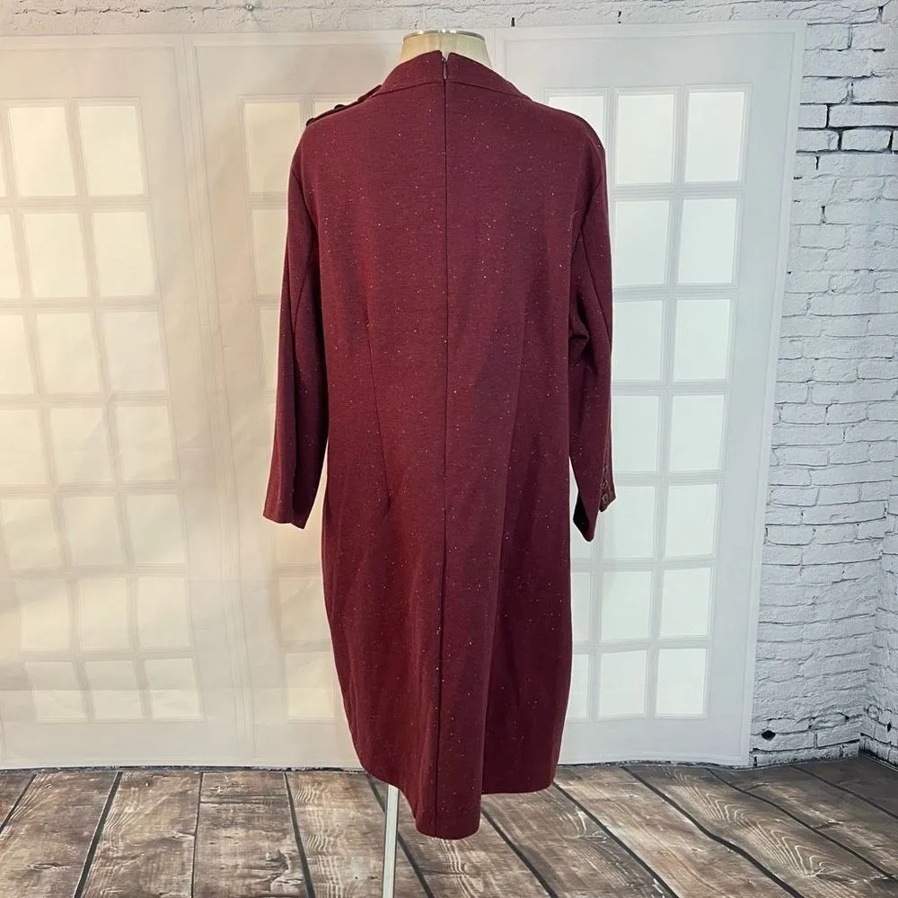 Talbots burgundy speckled button detail long sleeve shift dress size xl - Image 7