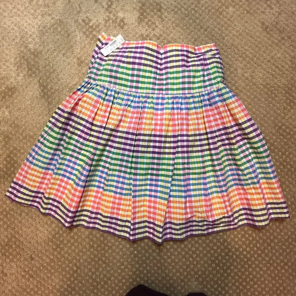 NWT J.Crew Bow Belt Rainbow Gingham Midi Skirt Size 12 Color Block Plaid Check - Image 7