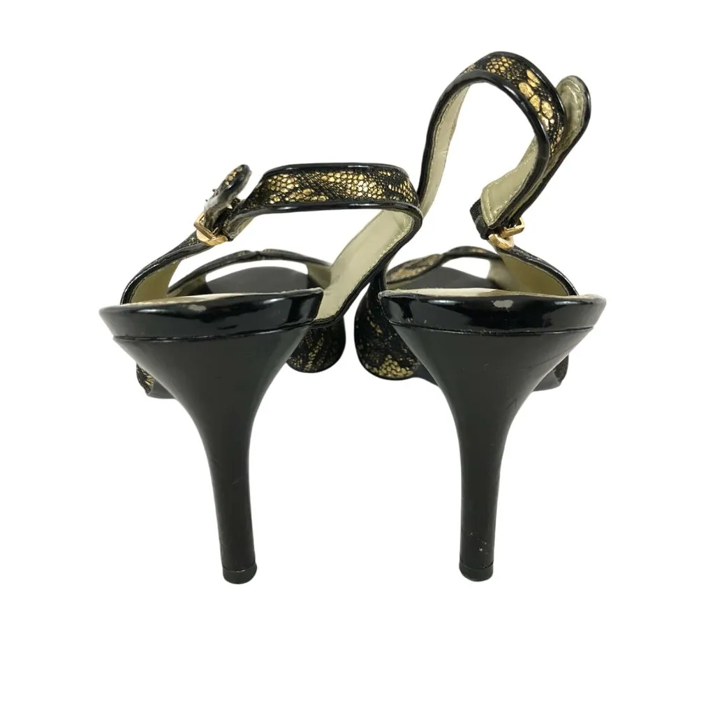 Mootsies Tootsies Womens Shoes Pumps Slingback Peep Toe Lace Print Gold 9.5 - Image 3