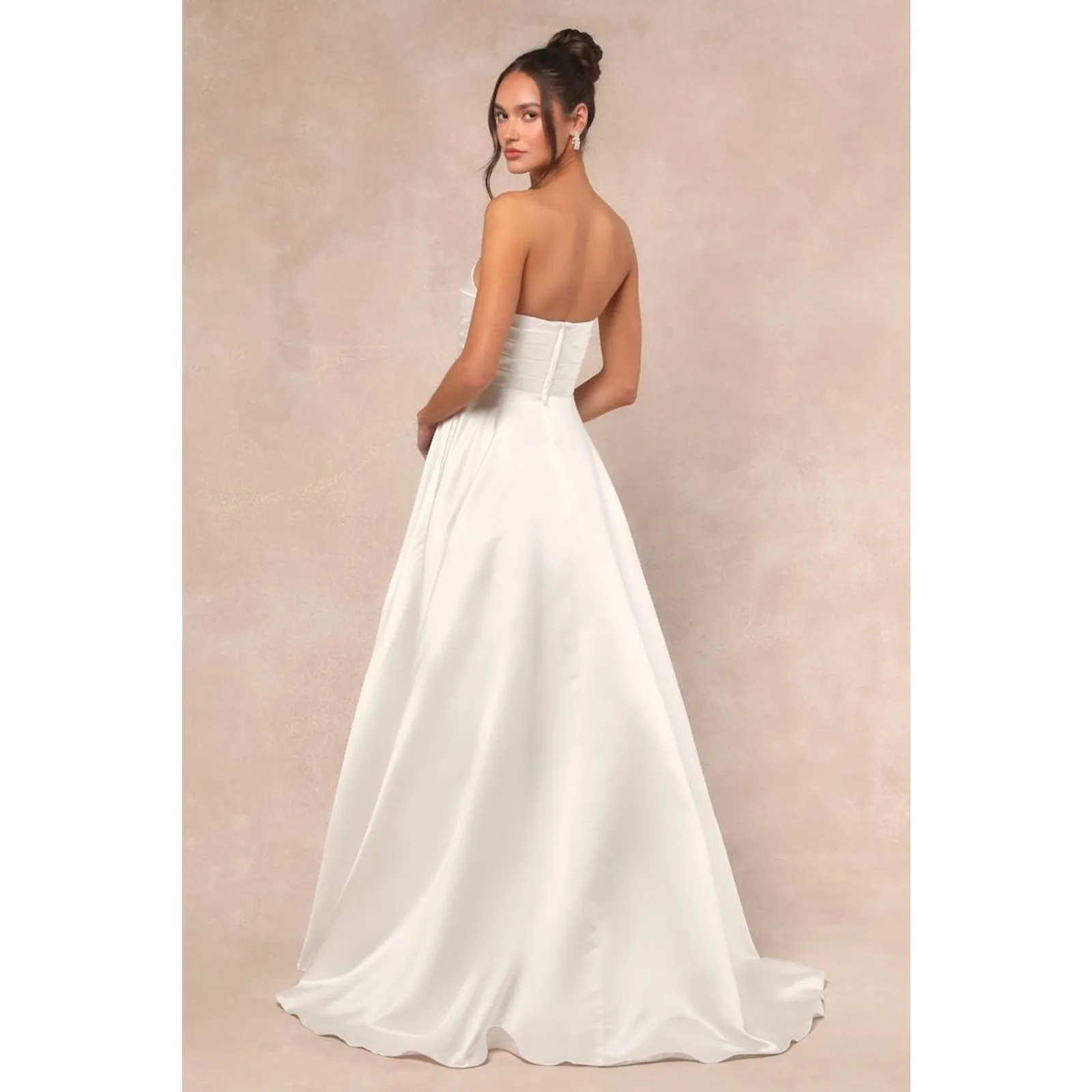 NWT Lulus Khalida White Satin Pleated Strapless Gown Wedding Bridal Dress Sz XS - Image 5