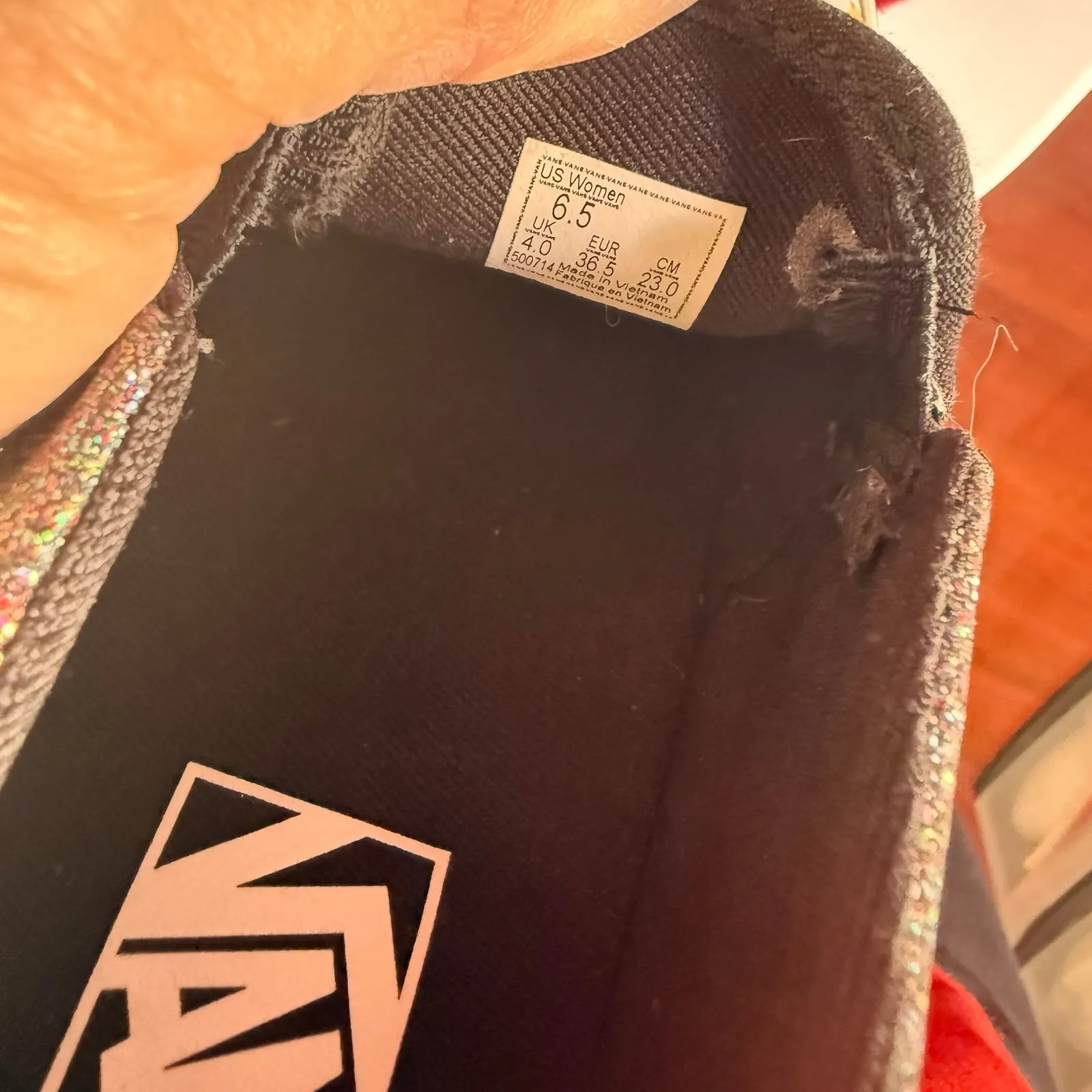 Vans Checkered Green Yellow Black Glitter Womens 6.5 - Image 8