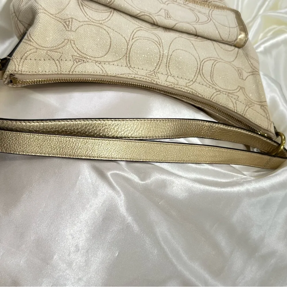 Coach Signature Penelope Purse Linen Leather Crossbody Shoulder Bag Cream Gold - Image 7