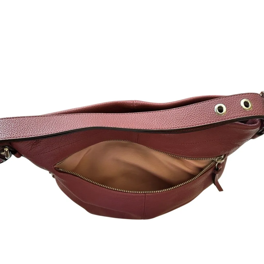 Coach Burgundy Pebbled Leather Zipper Closure Duffle Crossbody Shoulder Bag - Image 9