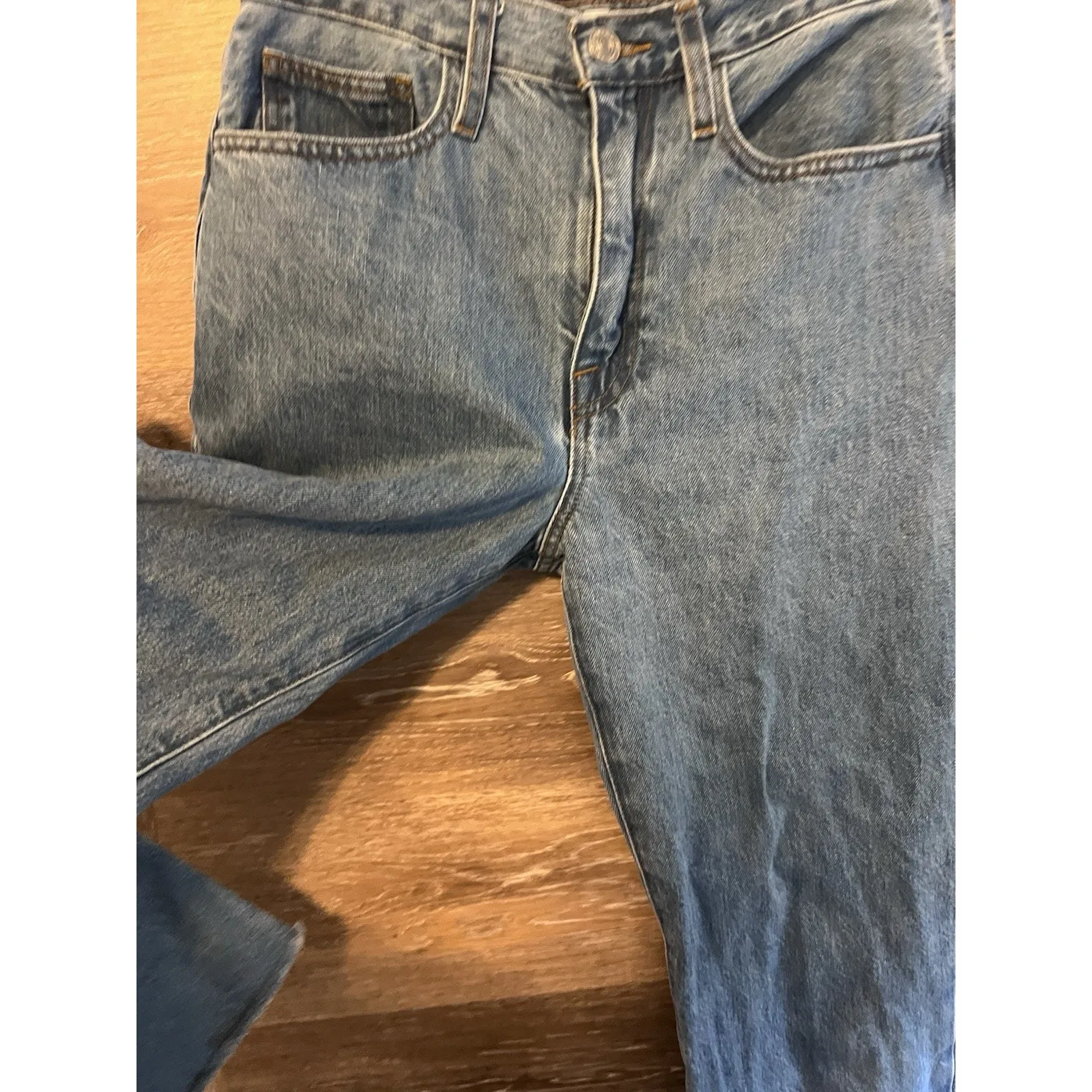 Frame Le Jane Crop High Rise Wide Leg Straight Jeans Women’s Size 27 Raw Hem - Image 6