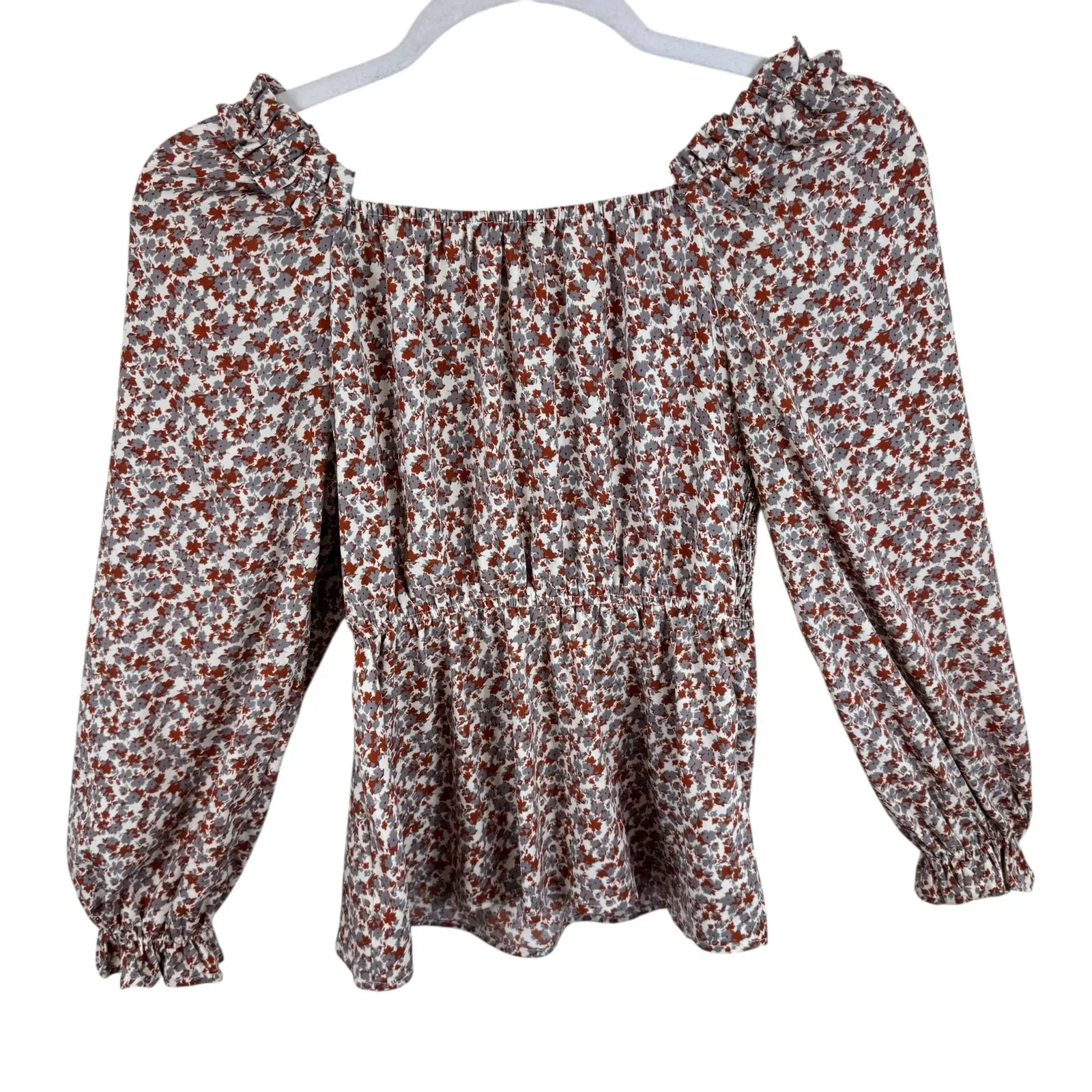 HAYDEN Floral Fall Autumn Smocked Square Neck Long Balloon Sleeve Blouse‎ Size M - Image 2