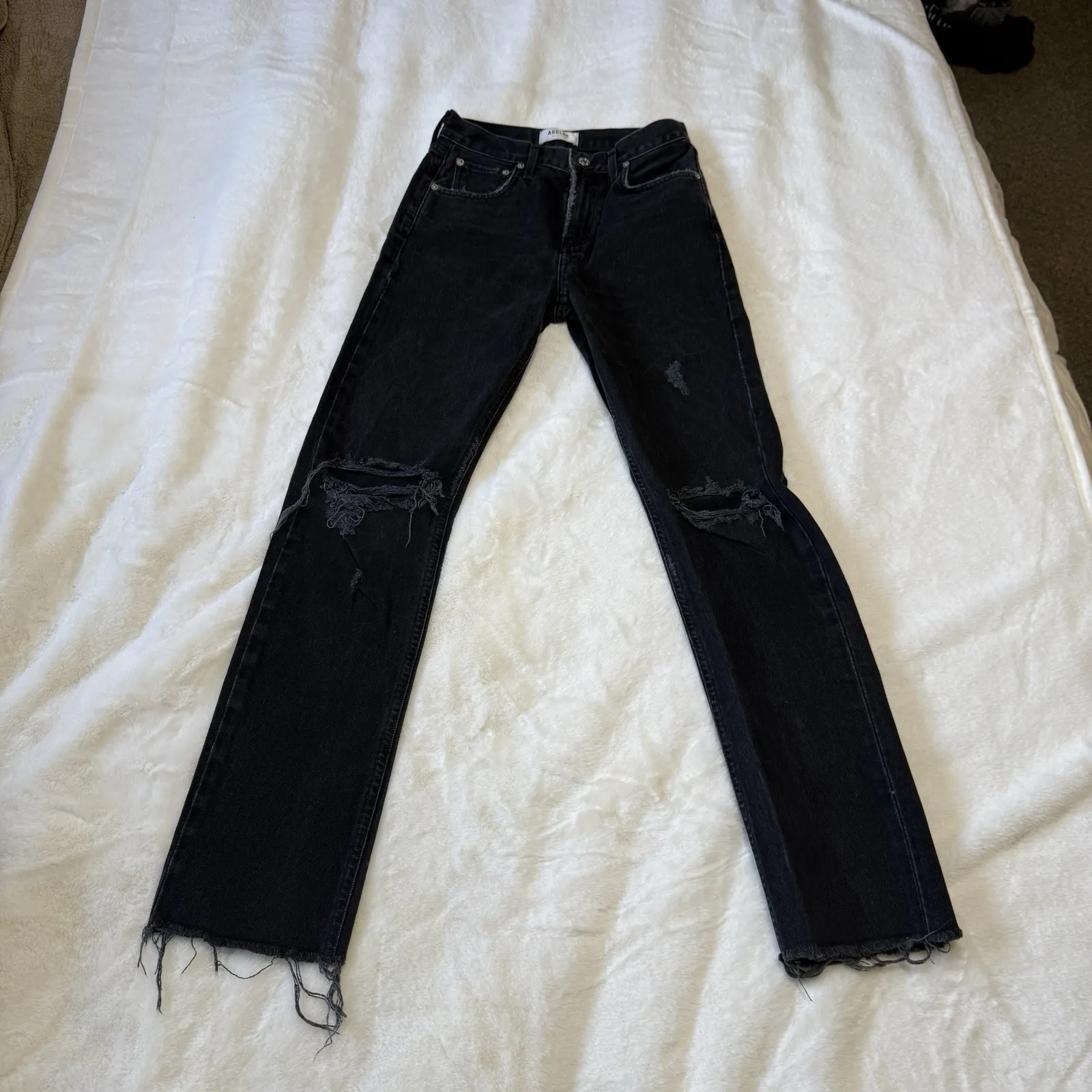 AGOLDE Cherie HIGH RISE STRAIGHT Fit Size 24x 29L Made in USA Black - Image 4