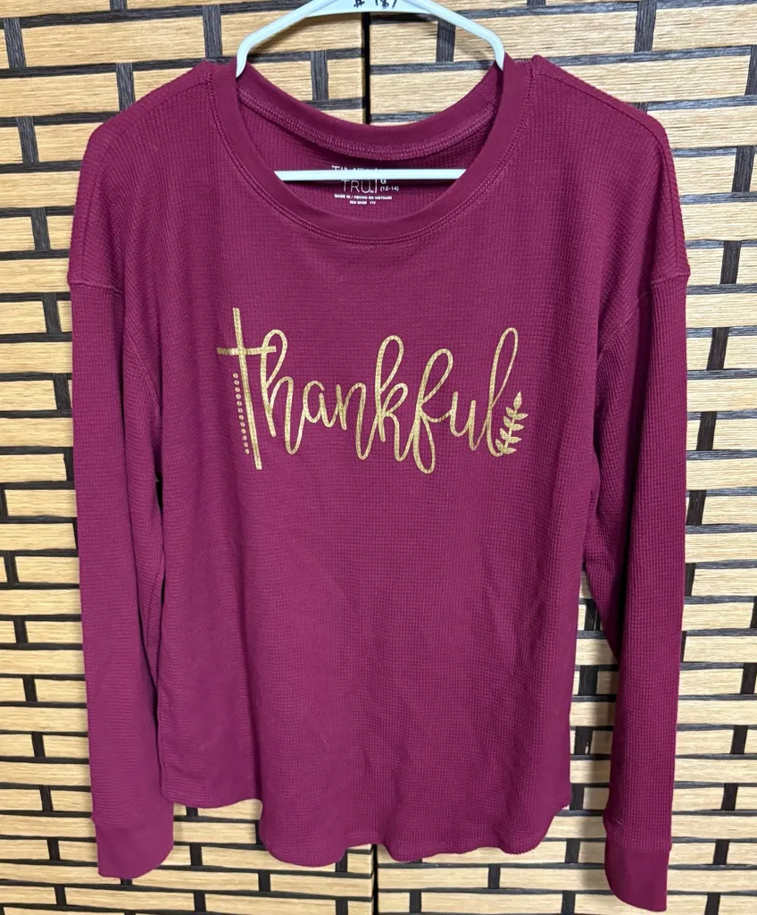 Time And‎ Tru Purple Thankful Thermal Long Sleeve Size Large - Image 1