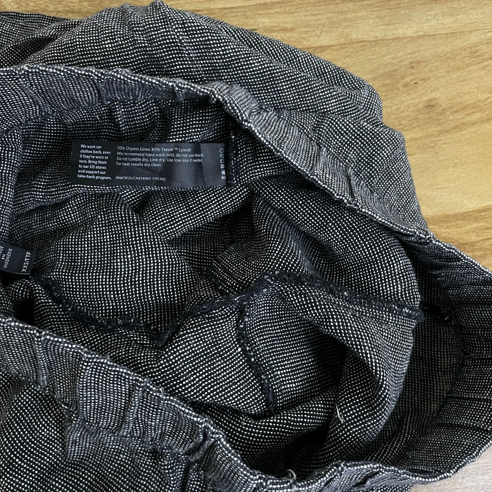 Eileen Fisher Pants Womens XXS Black Organic Linen Tencel Pull On Elastic Waist - Image 9