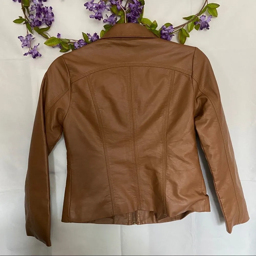 “SugarFly” Brown Faux Leather Bomber Jacket Brown Size L - Image 4