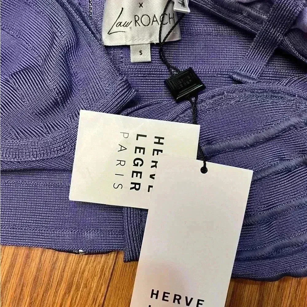 NWT Hervé Léger x Law Roach Draped Bustier Bandage Crop Top S Royal Purple - Image 4