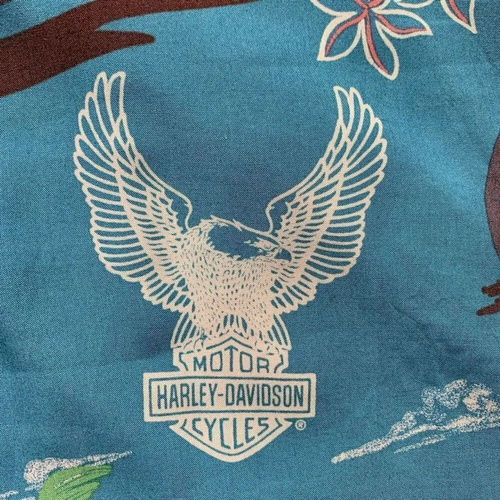 Vintage 90s Harley Davidson Dress Blue Strapless Floral Tropical Print Open Back - Image 8