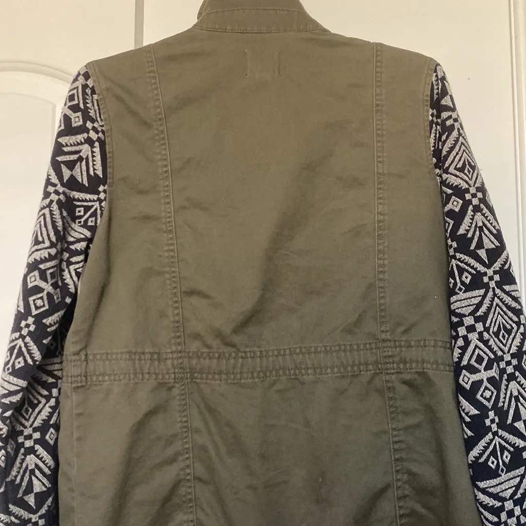 Army green mixed material zipper and snap jacket - Image 4