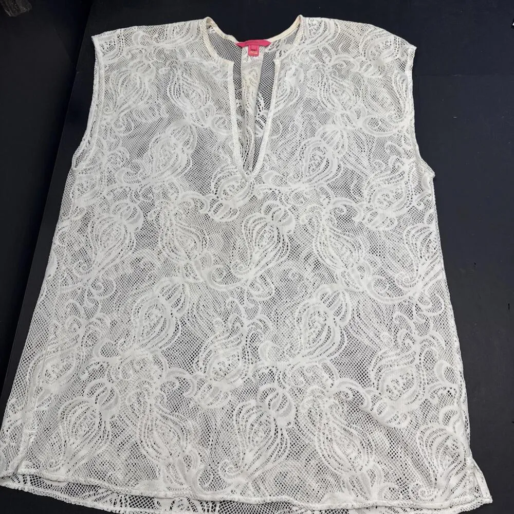 Lilly Pulitzer Luxury Minimalist Swim Bathing Suit Cover Up White Crochet S - Image 8