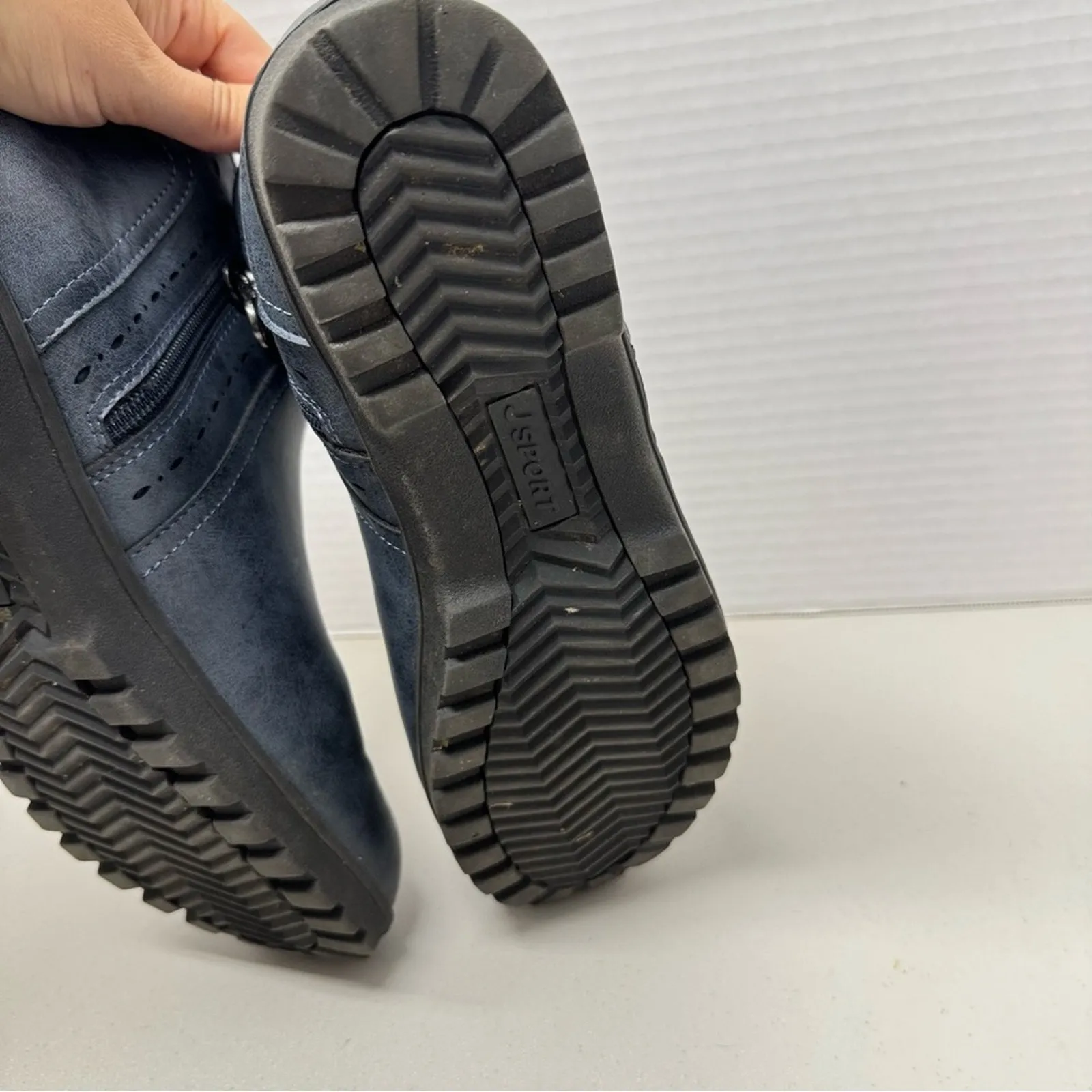 JSport Memory Foam Blue Faux Leather Ankle Boots Women’s 11 Comfort Shoes Flats - Image 11