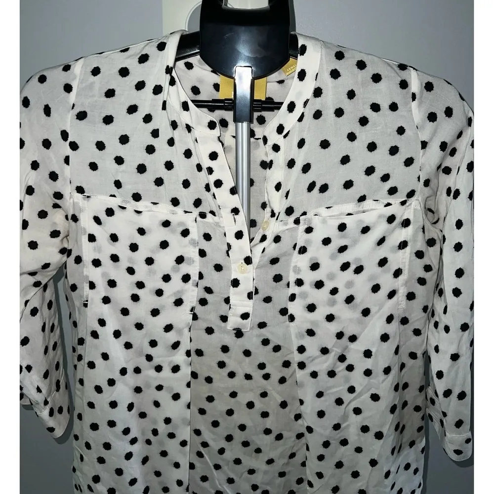 Anthropologie Maeve Top Womens  White Black Polka Dot Henley Retro Rayon Size XS - Image 2