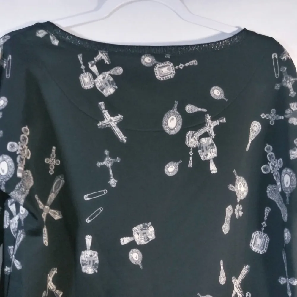 Rock & Republic Black Jewels and Crosses Patterned Gothic Grunge Sweatshirt M - Image 8