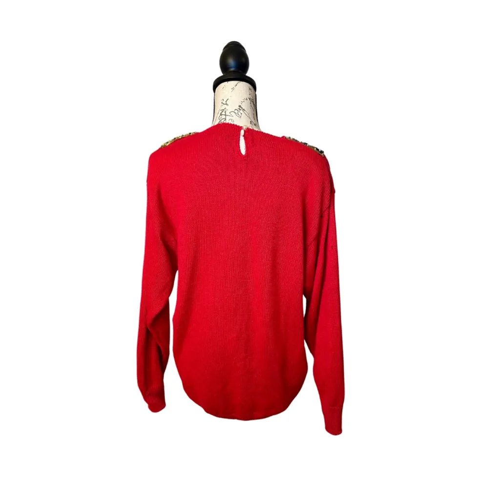 Vintage Beaded and Sequin Red Sweater Likely a size Medium - Image 11