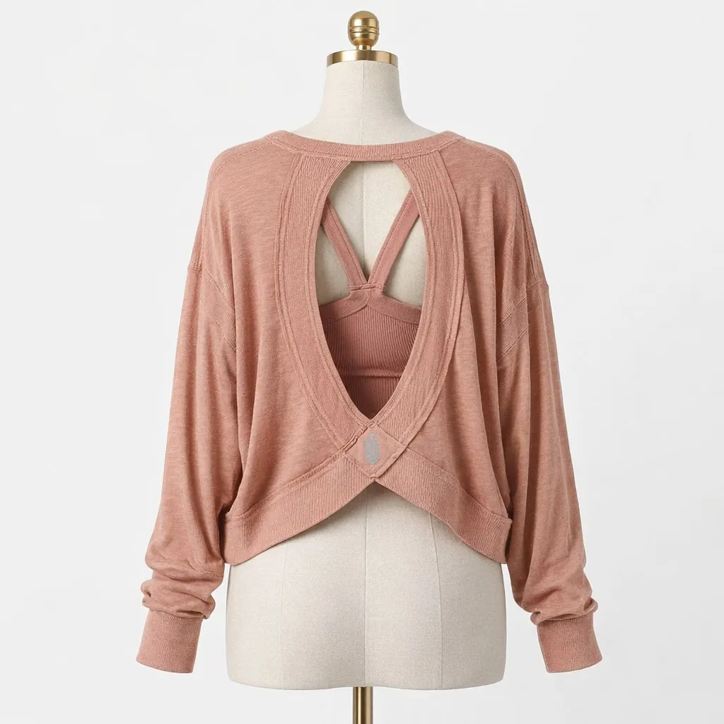 Free People Movement My Time Layer Mauve Petal Open Back Crop Workout Shirt XS - Image 2