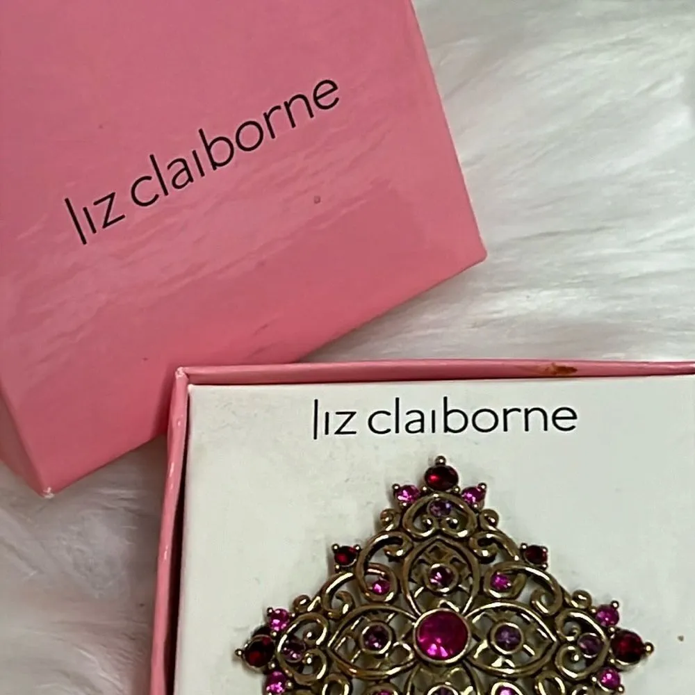 Vintage Liz Claiborne Rhinestone and‎ Gold brooch D6 - Image 3