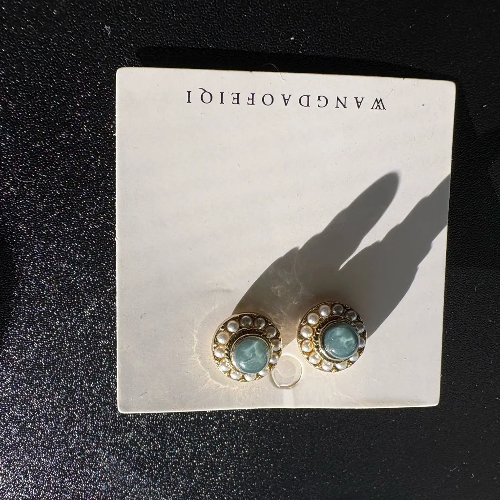 Baroque Pearl Cat Eye Stud‎ Earrings Women Vintage Style Elegant Small Round new Green - Image 4