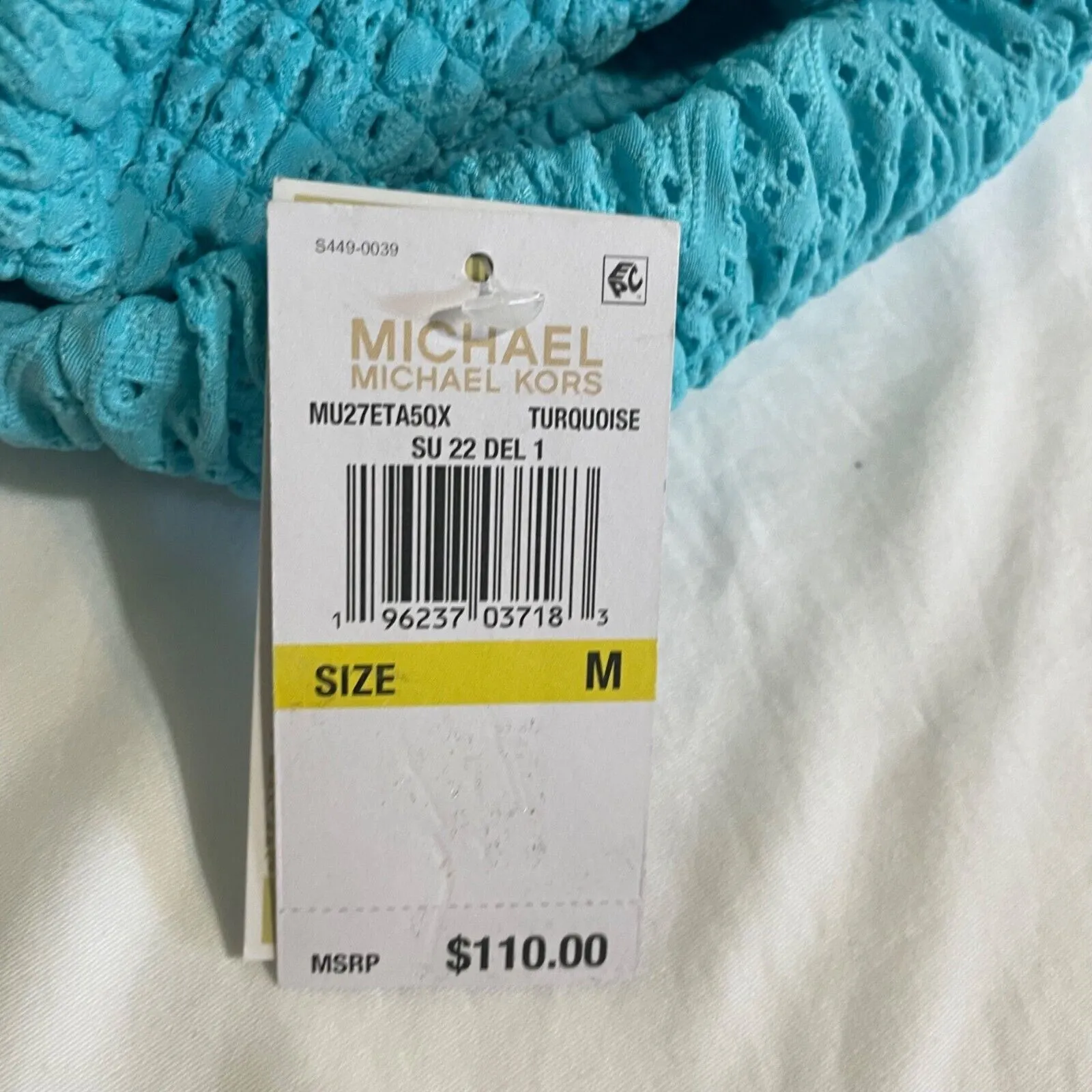 Michael Kors Tiered Ruffle Eyelet Skirt Smocked Waist Blue Medium NWT - Image 11