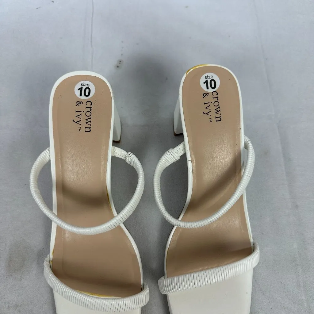 Crown & Ivy Womens Black & White Block Heel Sandals Size 10M - Image 6