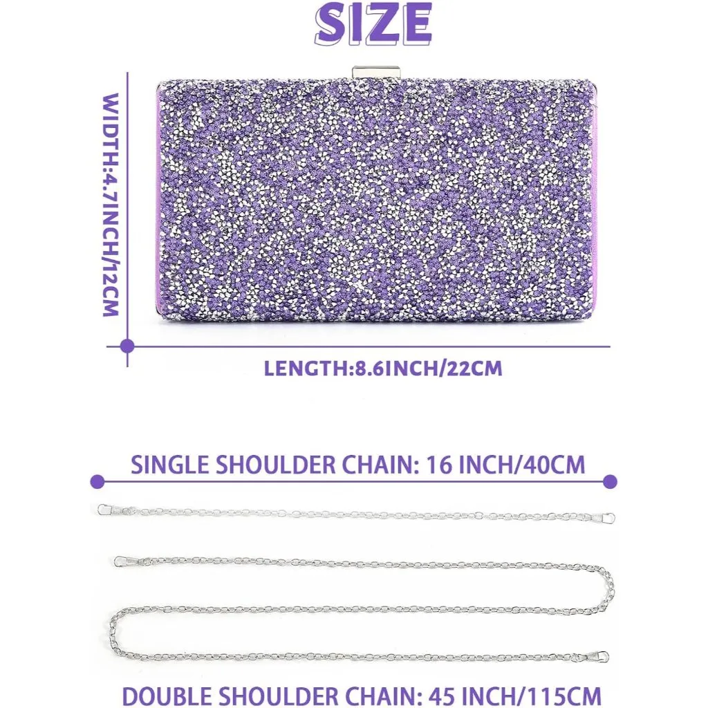 ⚡ Women's Glitter Double Sided Diamond Evening Clutch Crossbody Purple Bag - Image 6