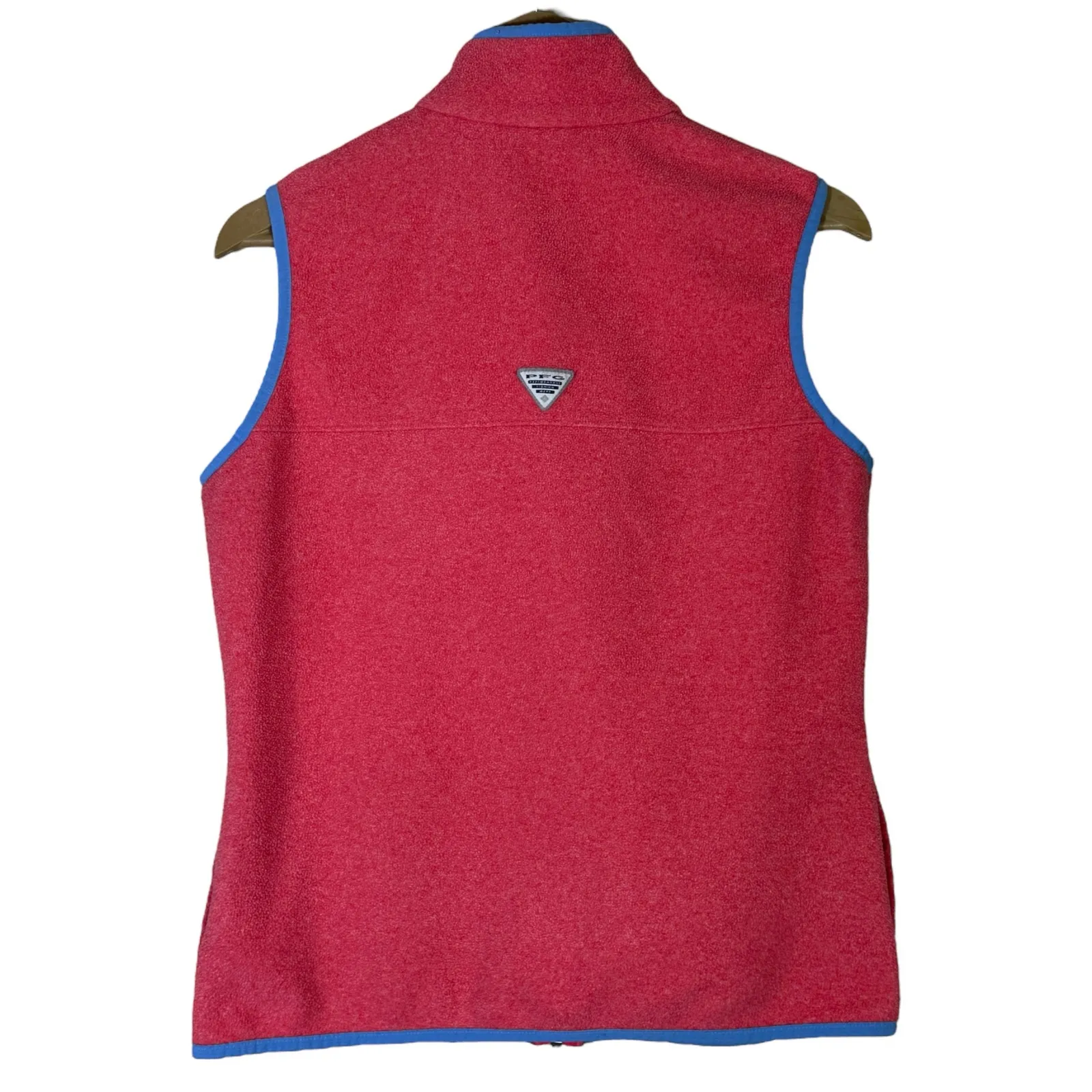 Columbia Fleece Vest Womens M Pink Full Zip Blue Trim Outdoor Hiking Athleisure - Image 4