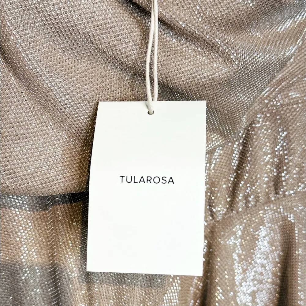 Tularosa Zina Tan Nude Metallic Silver Puff Sleeve Knit Mini Dress Size M NWT - Image 12